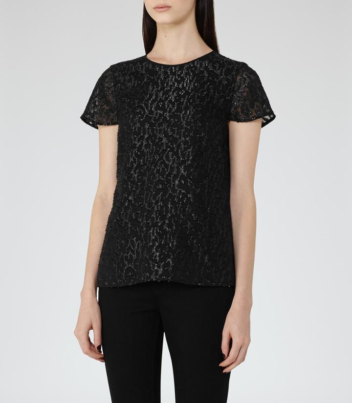 Reiss Fasey - Womens Metallic Top In Black, Size 6