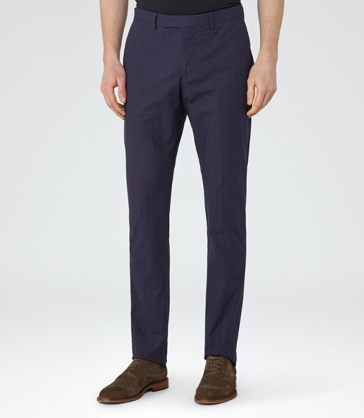 Reiss Serge - Checked Tailored Trousers In Blue, Mens, Size 28