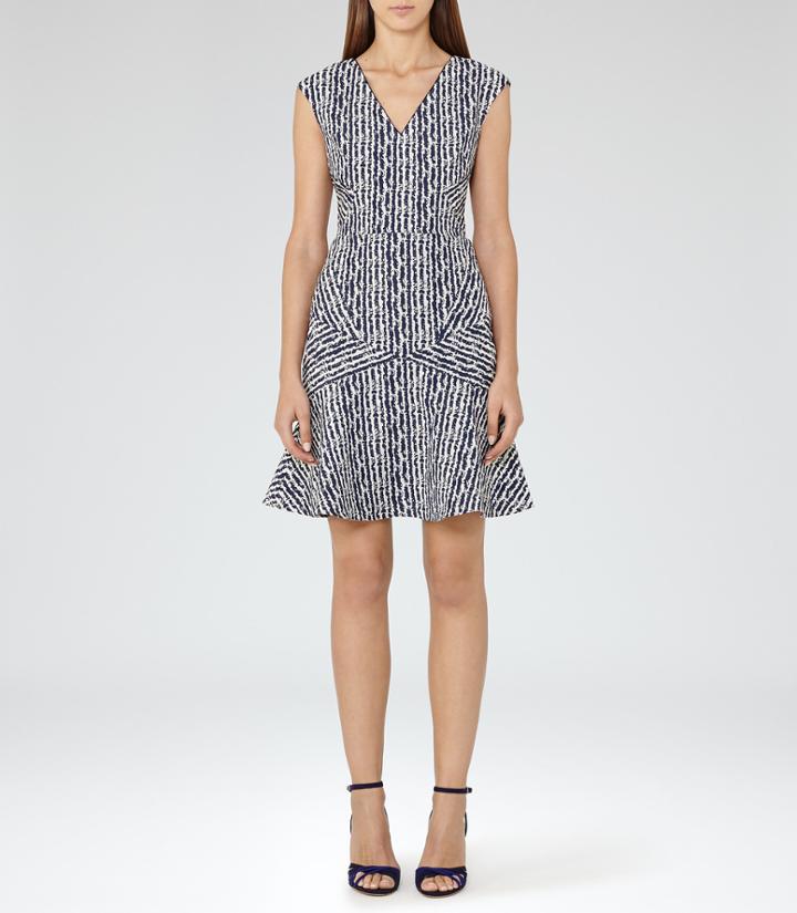 Reiss Gilles - Womens Jacquard Fit And Flare Dress In Blue, Size 6