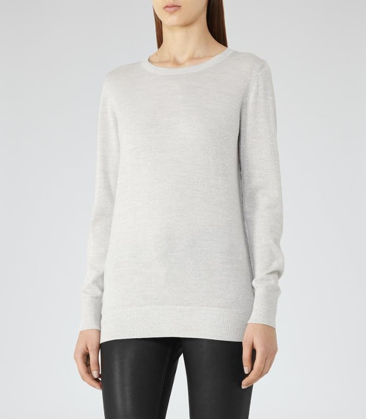 Reiss Genoa - Metallic Jumper In Grey, Womens, Size 2