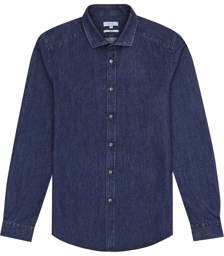 Reiss Novascotia - Mens Slim Denim Shirt In Blue, Size Xs