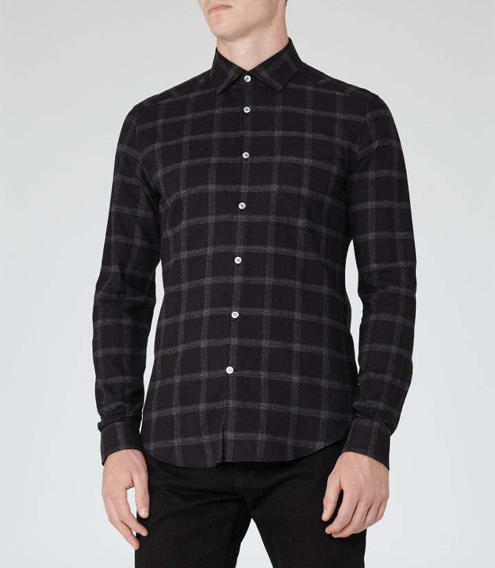 Reiss Chello - Mens Check Shirt In Black, Size S