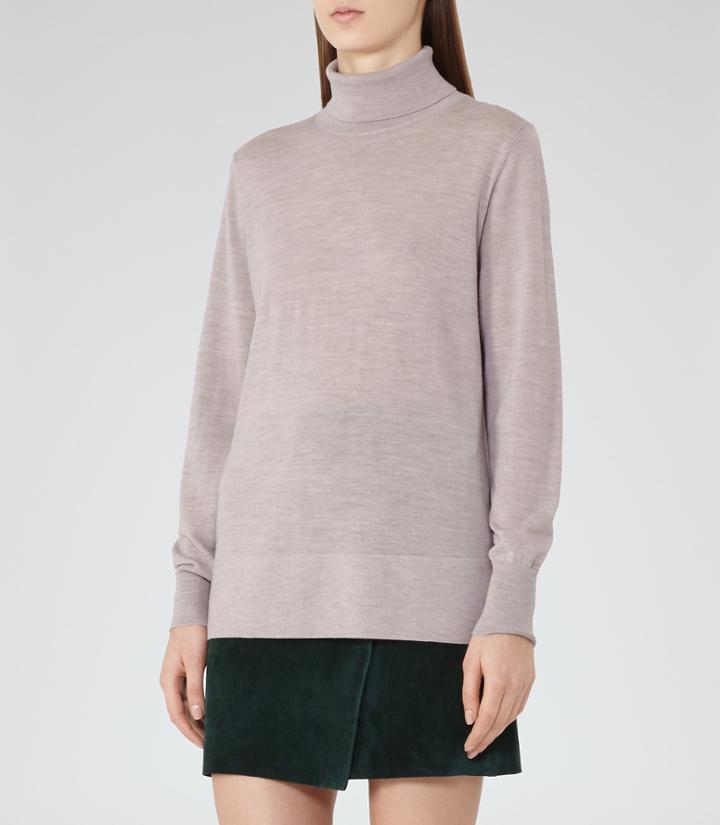 Reiss Jewel - Merino-wool Roll-neck Jumper In Brown, Womens, Size 2