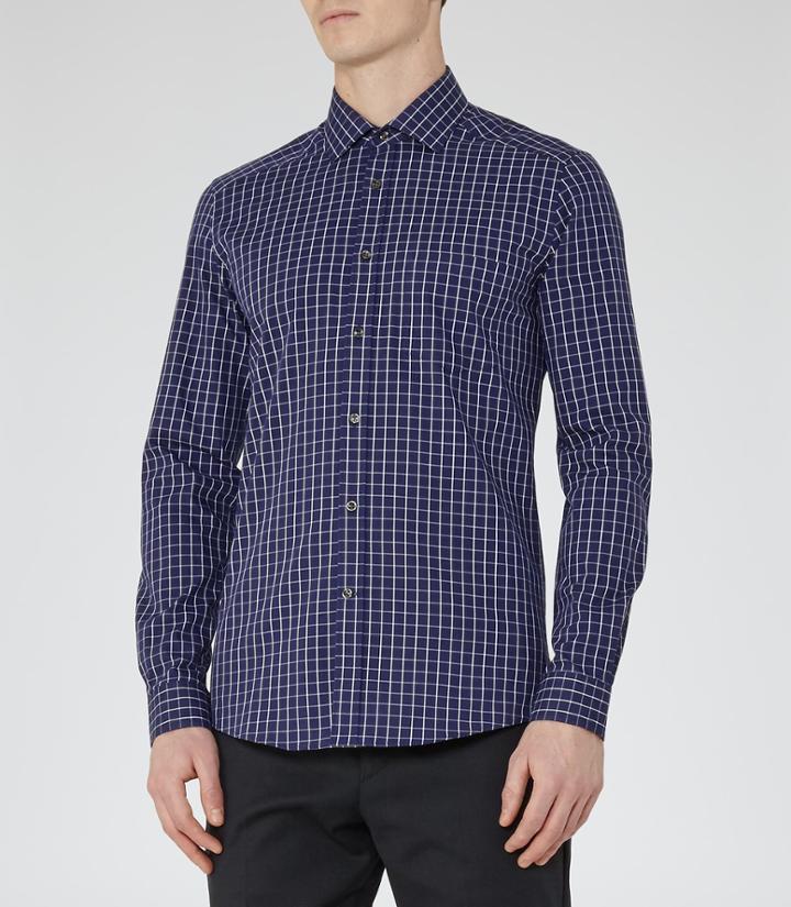 Reiss Madano - Checked Cotton Shirt In Blue, Mens, Size S