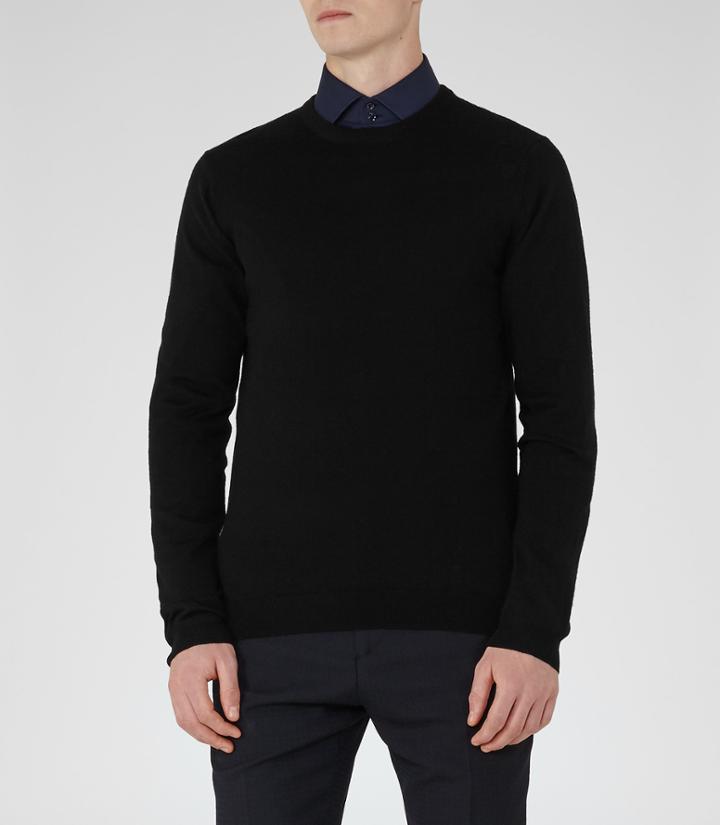 Reiss Hart - Mens Merino Crew Neck Jumper In Black, Size Xs