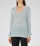 Reiss Estee - Womens Metallic V-neck Jumper In Green, Size S