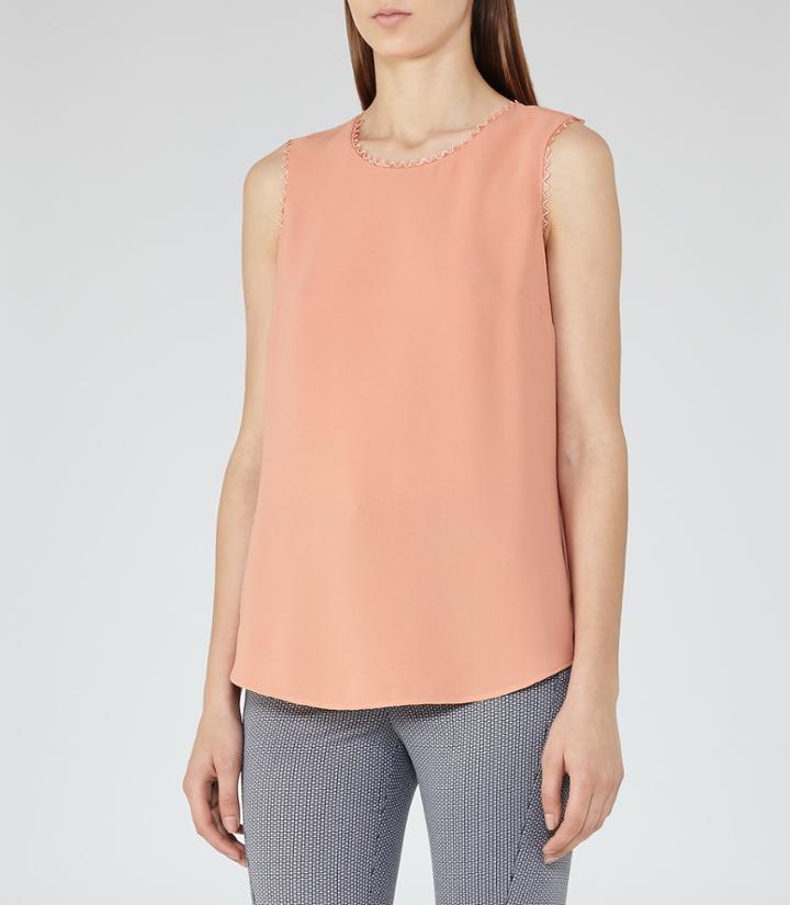 Reiss Acorn - Womens Lace-trimmed Tank Top In Red, Size 6