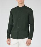 Reiss Novak - Linen Grandad Collar Shirt In Green, Mens, Size Xs