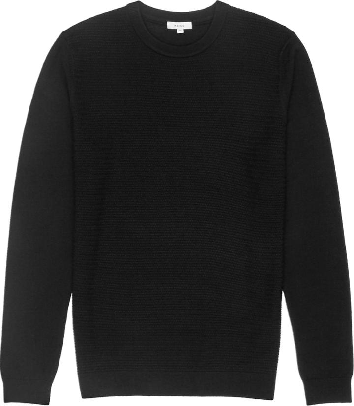 Reiss Romany - Mens Textred Crew-neck Jumper In Black, Size Xs