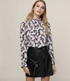 Reiss Tabbie - Printed Ruffle-collar Blouse In White, Womens, Size 0