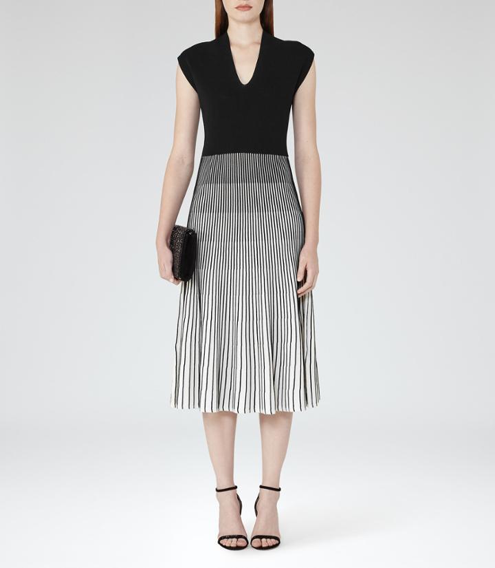 Reiss Cedrica - Contrast Plisse Dress In White, Womens, Size 2