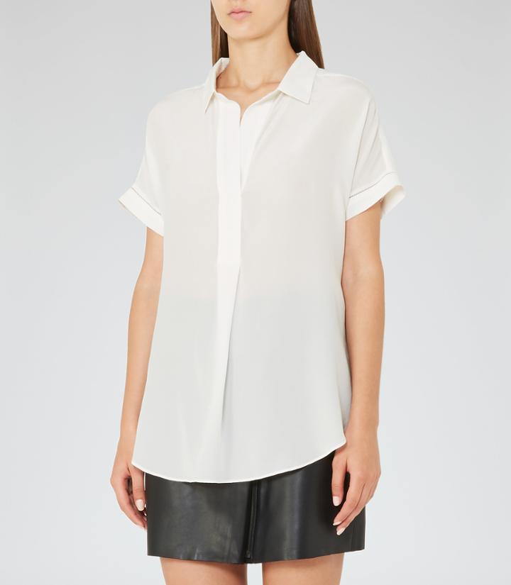 Reiss Palma - Womens Open Collar Silk Shirt In White, Size 4