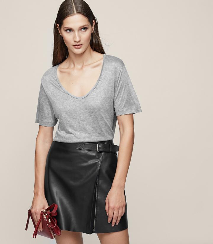 Reiss Ace - Buckle-detail Leather Wrap Skirt In Black, Womens, Size 2
