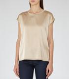Reiss Ki - Silk-front T-shirt In Yellow, Womens, Size Xs