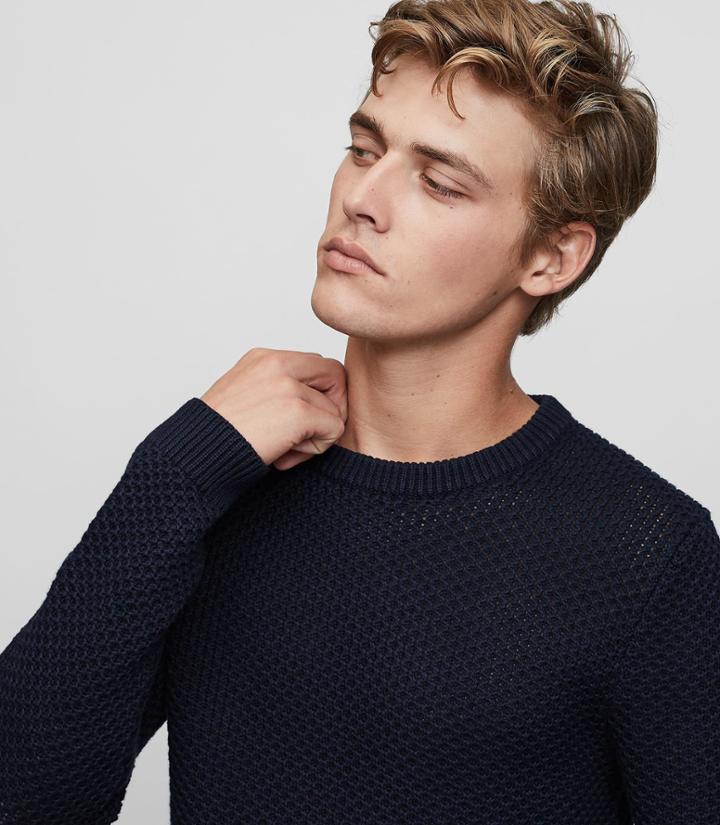 Reiss Pilot - Waffle-knit Jumper In Blue, Mens, Size Xs