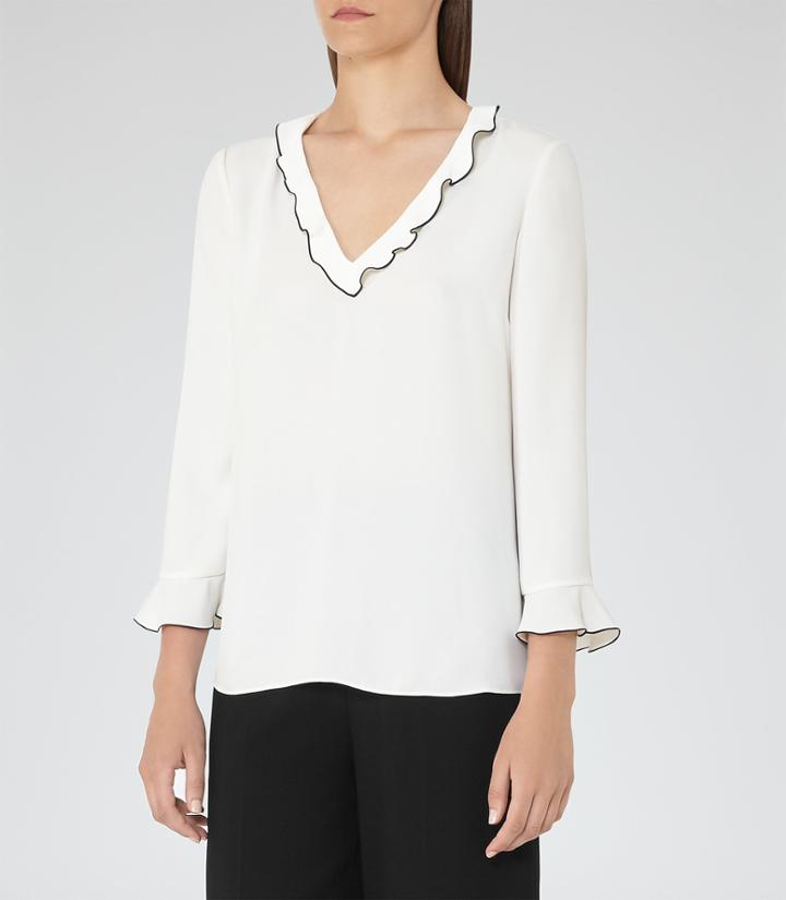 Reiss Kelis - Ruffle-detail Top In White, Womens, Size 4