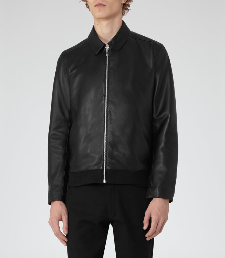 Reiss Nicholas - Mens Collared Leather Jacket In Black, Size Xs