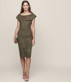 Reiss Fray - Suede Ruffle-neck Dress In Brown, Womens, Size Xs