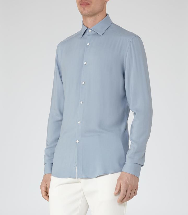 Reiss Trix - Mens Twill Weave Shirt In Blue, Size Xs