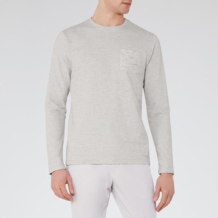 Reiss Tom - Mens Textured Stripe T-shirt In Grey