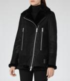 Reiss Starling - Womens Shearling Aviator Jacket In Black, Size S