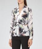 Reiss Maria - Womens Printed Twist-front Top In White, Size 4
