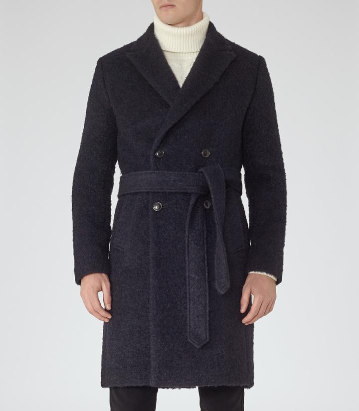 Reiss Miles - Mens Double-breasted Coat In Blue, Size Xs