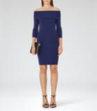 Reiss Madeline - Off-the-shoulder Knitted Dress In Blue, Womens, Size 0