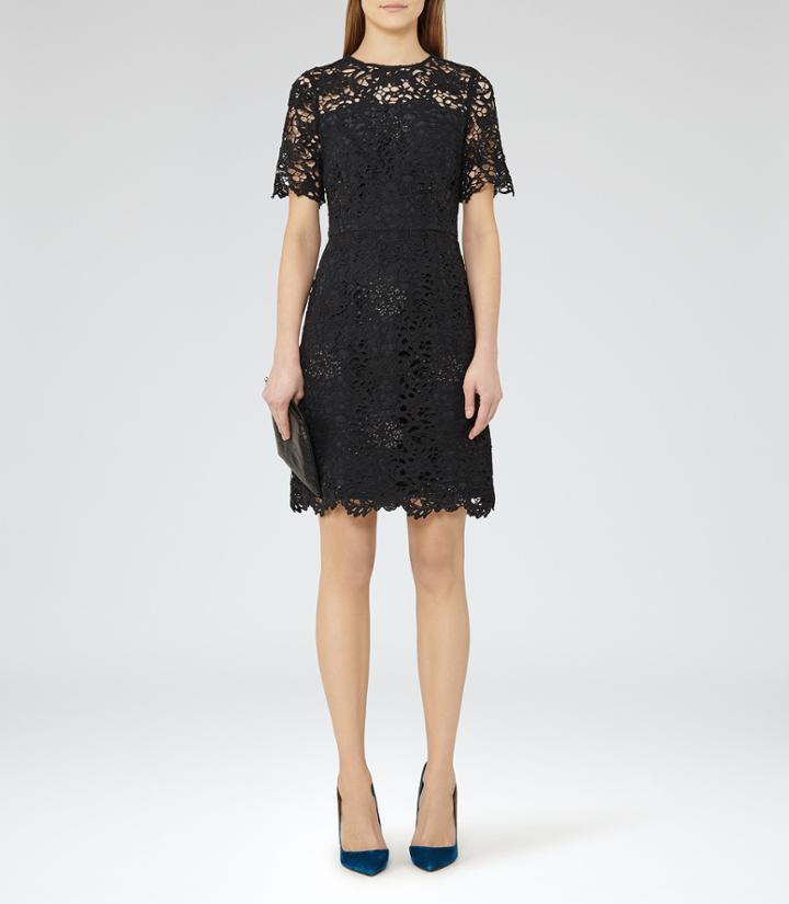 Reiss Lina - Sequin-detail Lace Dress In Blue, Womens, Size 2