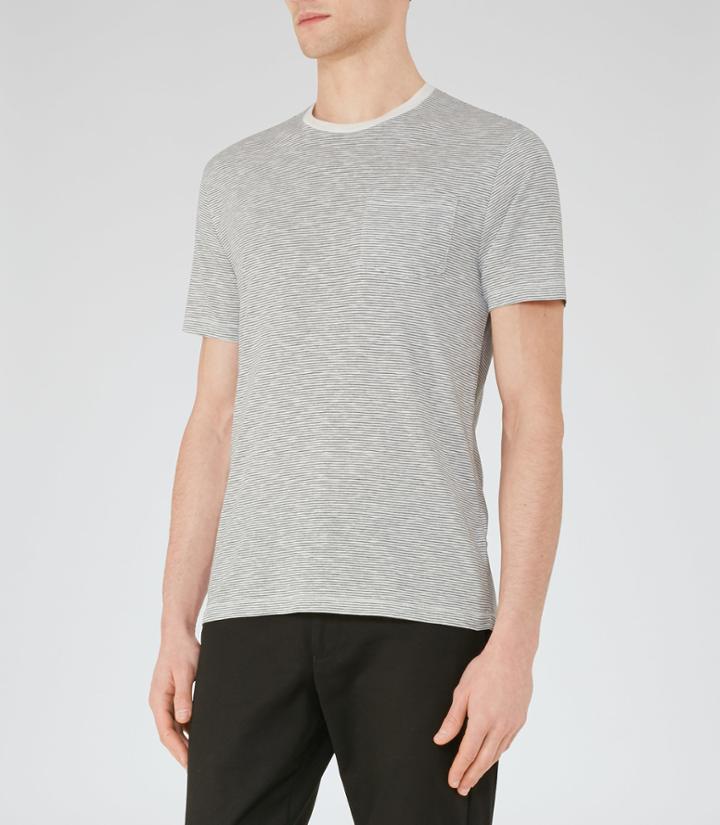 Reiss Braga - Fine Stripe T-shirt In Blue, Mens, Size Xs