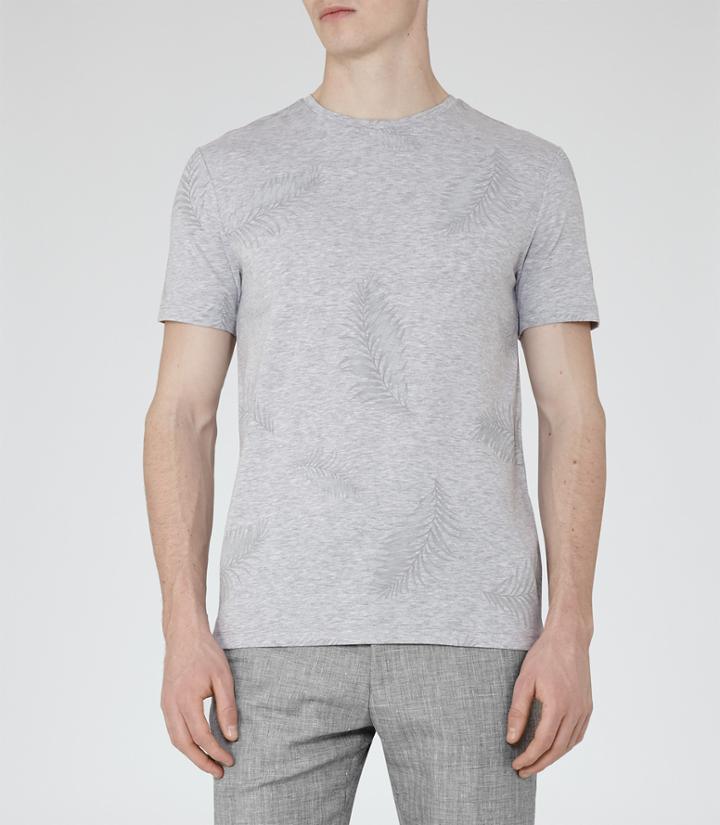 Reiss Robin - Mens Feather-print T-shirt In Grey, Size Xs