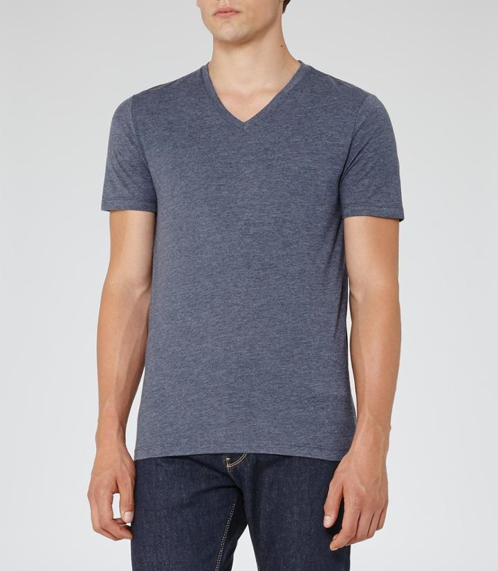 Reiss Dayton Marl - Mens V-neck T-shirt In Blue, Size S