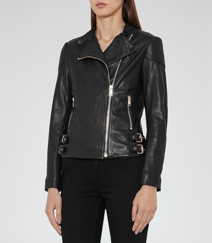 Reiss Shelby - Leather Biker Jacket In Black, Womens, Size 0