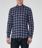 Reiss Carzorla - Checked Linen Shirt In Black, Mens, Size Xs