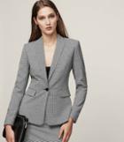 Reiss Mason Jacket - Houndstooth Single-breasted Blazer In White, Womens, Size 0