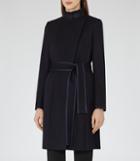 Reiss Lucille - Womens Belted Wrap Coat In Blue, Size 4