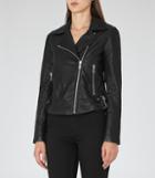 Reiss Ally - Leather Biker Jacket In Black, Womens, Size 0