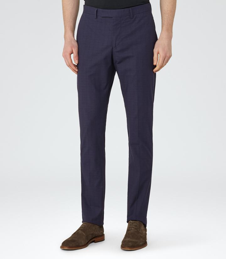 Reiss Serge - Mens Checked Tailored Trousers In Blue, Size 28