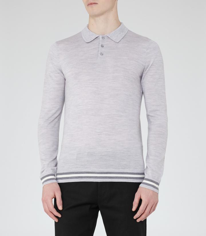 Reiss Antonio - Piped Wool Polo Shirt In Grey, Mens, Size M