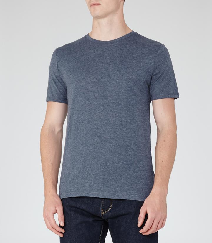Reiss Bless Marl - Mens Crew Neck T-shirt In Blue, Size Xl