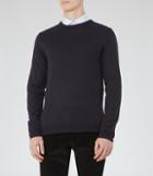 Reiss Hart - Merino Crew-neck Jumper In Blue, Mens, Size M