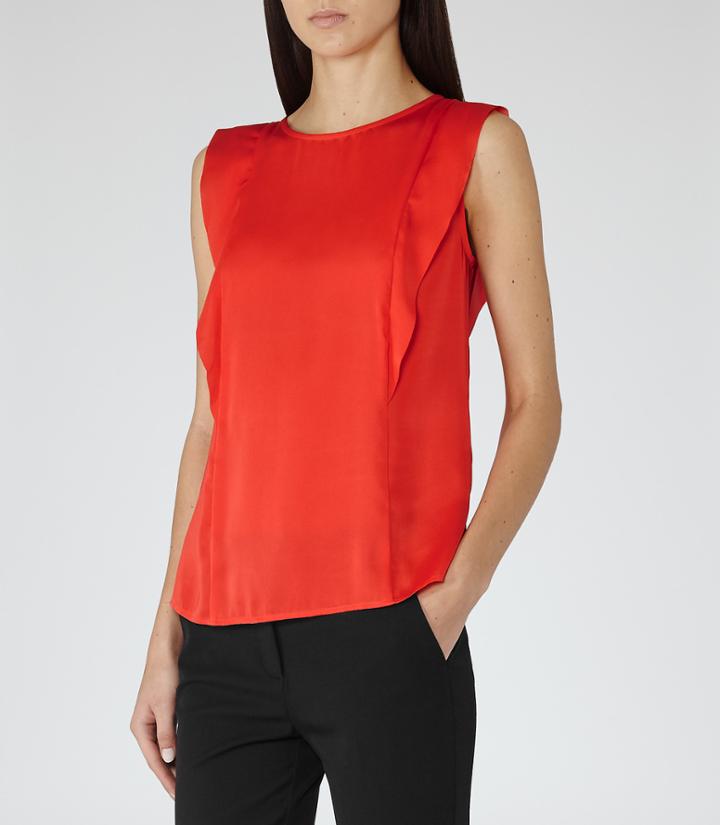 Reiss Palm - Womens Ruffle-detail Top In Orange, Size 4