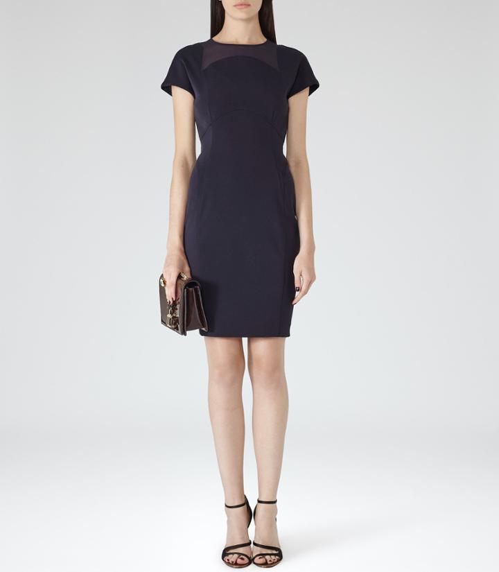 Reiss Bellanne - Womens Sheer Panel Dress In Blue, Size 14