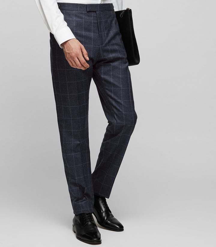 Reiss Watson T - Wool Overcheck Trousers In Blue, Mens, Size 28