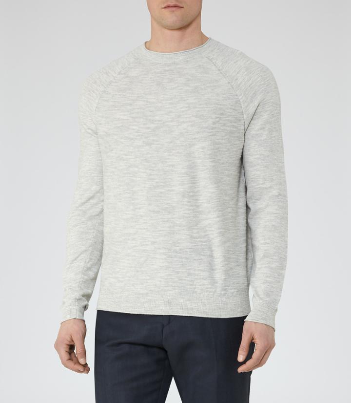 Reiss Martial - Contrast Weave Jumper In Grey, Mens, Size Xs