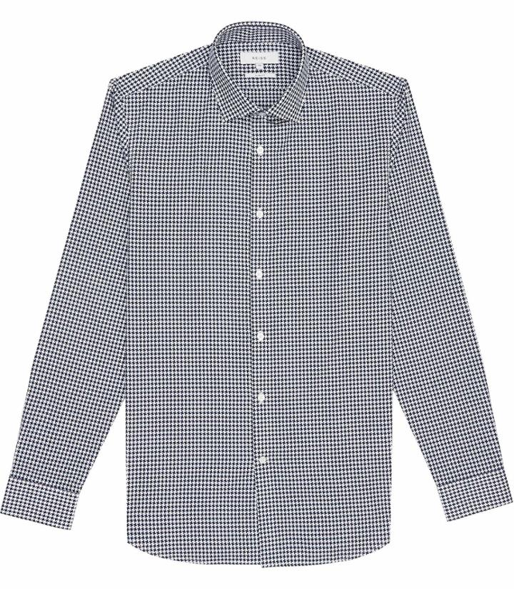 Reiss Silver - Mens Slim Houndstooth Shirt In Blue, Size Xs