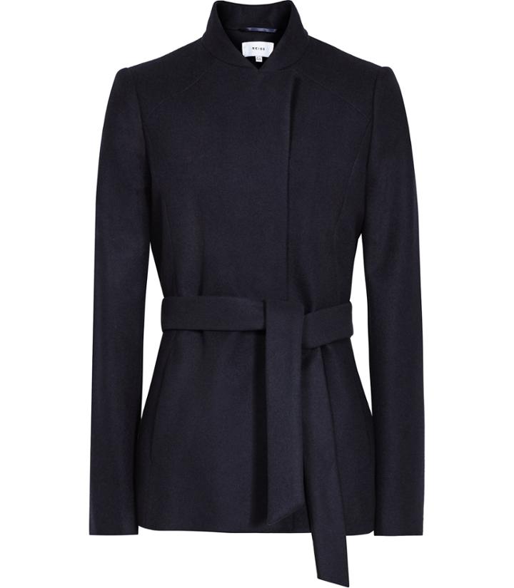 Reiss Franklin - Womens Belted Coat In Blue, Size 4