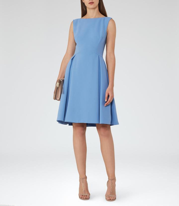 Reiss Eri - Low-back Fit And Flare Dress In Blue, Womens, Size 0