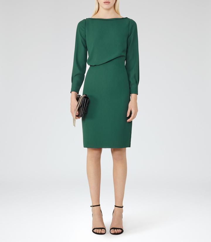 Reiss Simone - Womens Long-sleeved Dress In Green, Size 4