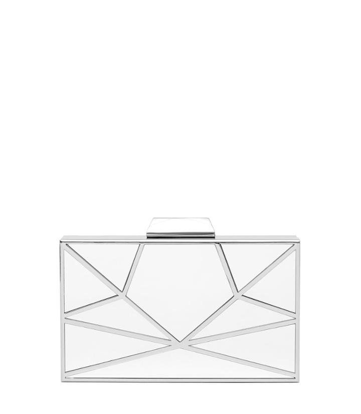 Reiss Andrea - Mirrored Box Clutch In Grey, Womens